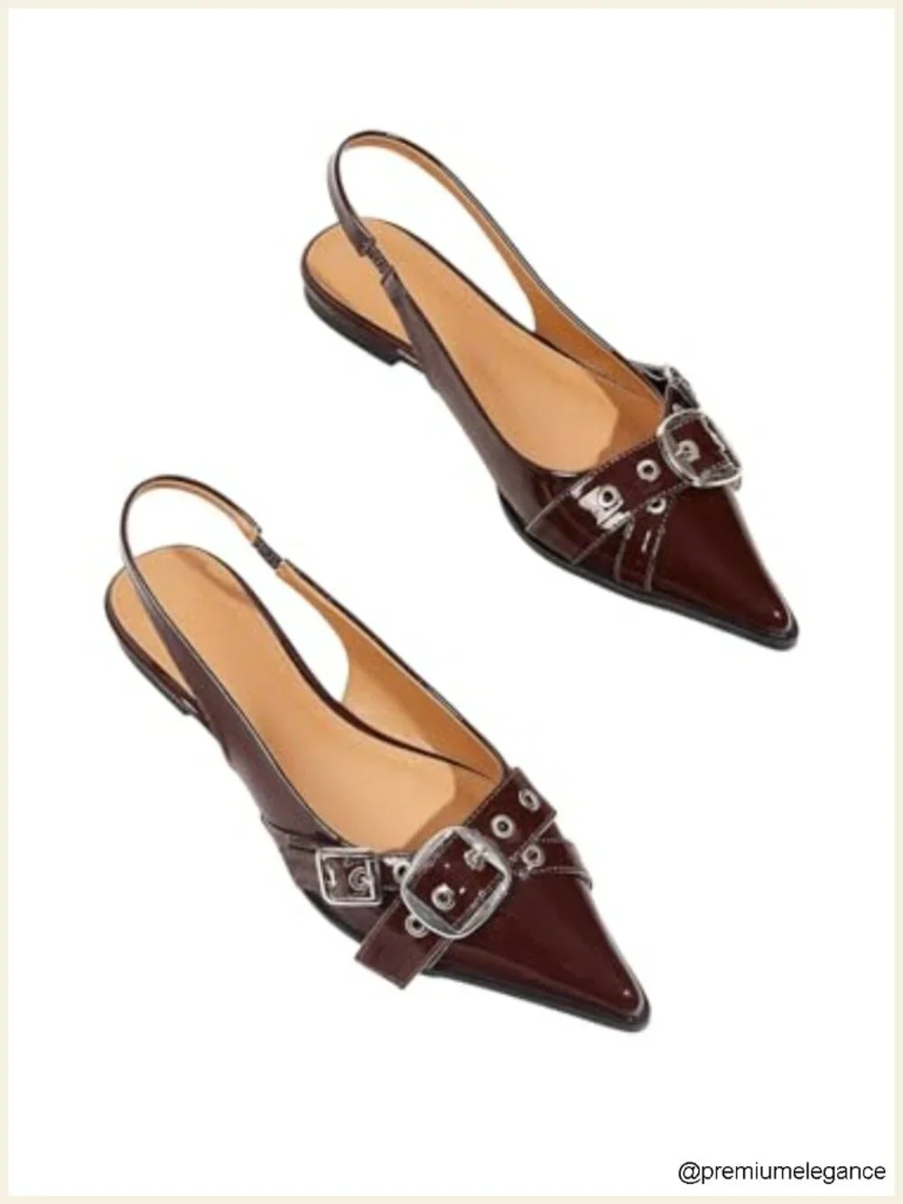 PU Leather Slingback Flats Pointed Toe Low Heel Metal Buckle Ballet Flats